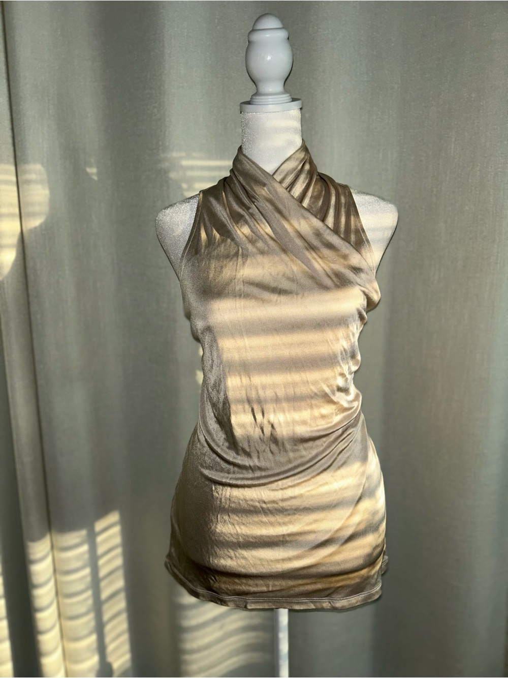 Ann Taylor Metallic Champagne Halter Tank Top